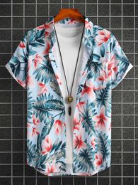 Men's T-Shirts 2024 Mens Fashion Digital Printed Short sleeved Mens Hawaiian Printed Shirt J240426