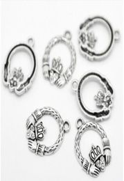 Whole 100pcs Antique Silver Tone Rhinestone Claddagh Ring Charm Pendants 25x18mm Jewellery Findings making DIY Whole J05061162810