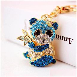 Key Rings Creative Cute Rhinestone Cartoon Panda Keychain Sichuan Nt Metal Pendant Animal Small Gift Drop Delivery Jewelry Dhjyu253479768