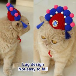 Dog Apparel Adjustable Pet Headband Funny Cat Accessories Festive Chinese Opera Style Hat Knit Elastic Windproof With Tassel For Dogs