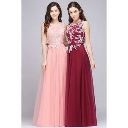 A Red Fall Dark Pink Line Wear Jewel Neck Soft Tulle Long Evening Gowns With Lace Appliques Cheap Prom Dresses Cps Ppliques