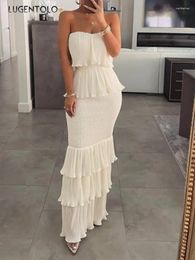 Casual Dresses Sexy Dress Women Chest Wrapping Summer Ruffled Ruched Hem Slim Sleeveless Pullover Long For Woman
