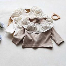 Kids Shirts Baby Blouse Ruffle Collar Infant Girls Base Shirt Solid Infant Long Sleeve Girls Shirt H240509