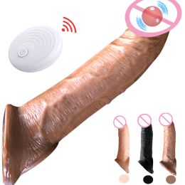 Sweaters 21cm 8.27inch Vibrating Extension Sleeve Case Dick Increase Enlargement Silicon Condom Cover Header Extender Men Sex