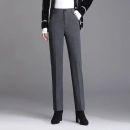 Sweaters Office Lady Fashion Allmatch Wool Pencil Pants Autumn Winter Women High Waist Elastic Band Slim Solid Casual Straight Trousers