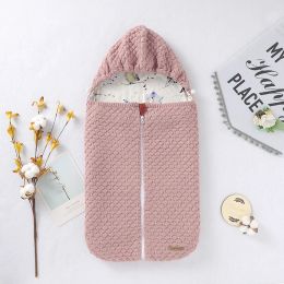 Bags Baby Sleeping Bag Knitted Hooded Newborn Boy Girl Sleepsack Warm Fashion Solid Infant Stroller Swaddle 06M Envelop Autumn Wraps