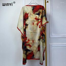 Ethnic Clothing WINYI Beach Dress High Quality Boho Print Elegant Maxi Women Evening Party Kaftan Abaya Muslim Woman Dubai Abayas Femme