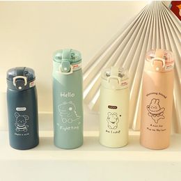 Portable Kids Thermos Mug With Straw Stainless Steel Cartoon Vacuum Flasks Children Cute Thermal Water Bottle Tumbler Thermocup 240416