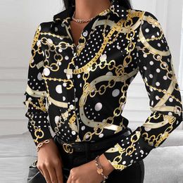 New designer Chain Print Women Tops And Blouses Fashion Turn-down Collar Long Sleeve Casual Plus Size Elegant Office Work Lady Shirts