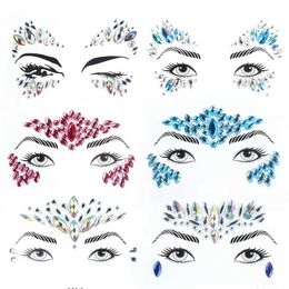 Tattoo Transfer Face Metallic Temporary Tattoo Sticker Face Gems Mermaid Jewels Rave Crystal Gems Eye Body Face Stickers for Festival Party 240427