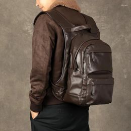 Backpack Outdoor Casual Luxury Organiser Genuine Leather Men's Black Weekend Travel First Layer Cowhide Designer Bookbag