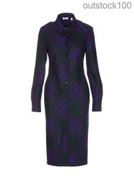 Original 1to1 Buurberlyes Designer Clothes Womens Plaid Pattern Long Sleeved Dress 8076743 High Quality Plaid Dress with Original Logo
