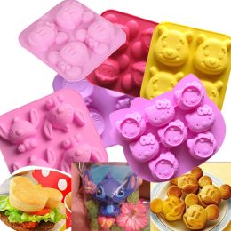 Moulds Cartoon Silicone Mould For Baking Stitch Bear Mouse Cat Pig Duck Chocolate Soap Mould Animal Cake Decorating Tool Cupcake Topper