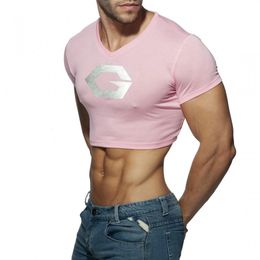 Mens Male Club Round Neck T-Shirt Printing Crop Tops Summer Gym Running Sportswear Club Sexy Skinny Short Sleeve Cosplay Costume 240410