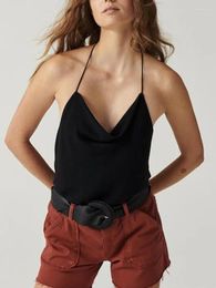 Women's Tanks Yellow Or Black Women Sexy Sling Top Thin Shoulder Strap Backless Hanging Neck Style Ladies Camisole Summer 2024