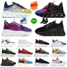 Big Size 45 Designer Chain Reaction Shoes Luxuryx Rubber Top Fashion Black White Blue Grey Suede Men Trainers Women Chainz Twill Chunky Sports Plate-forme Sneakers