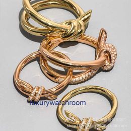 Women Band Tiifeany Ring Jewellery Sterling Silver Knot Double Twisted Rope Fashion Versatile Couple Single Loop