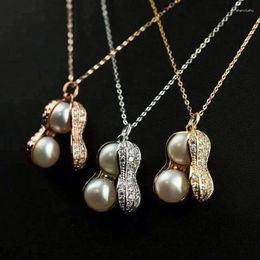 Chains Women Summer Fashion Pearl Peanut Pendant Necklace Collarbone Chain Fun Sweater Decor Accessories Jewelry Creative Gifts