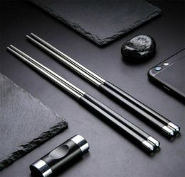 Top Quality 304 Stainless Steel Chopsticks with Black Slipresistant Cover Durable Metal Chopstick Restaurant Square Chopsticks5315938