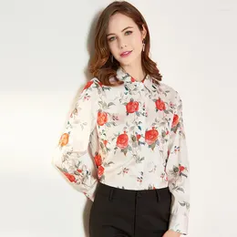 Women's Blouses Real Silk Boulses For Women High Quality 2024 Summer White Red Floral Office Shirts Long Sleeve Casual Sexy Plus Size