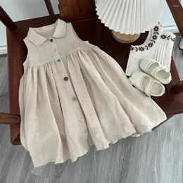 Girl Dresses Melario Solid Colour Baby Girls Dress Cotton Kids Summer Princess Party Sundress Single Breasted Clothes