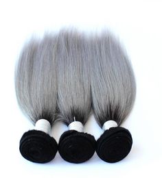 Unprocessed 1BGray Ombre Hair Bundles 100g Peruvian Silver Grey Human Hair Weaves Peruvian Silk Straight Hair Bundles Virgin Weft3236663