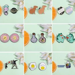 Brooches 2pcs/sets Cartoon Enamel Pins Cute Animal Decorative Lapel Badge Accessories Pin For Backpack Clothes Wholesale Price