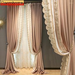 Curtain French Luxury Pink Embroidered Velvet Curtains For Living Room Bedroom Villa Window Customised Screen