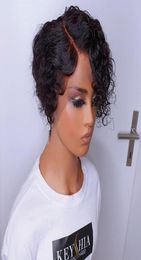 vancehair 13x6X1 T part front Lace wig curly wave Human remy Hair Wigs Pre Plucked Pixie Cut Layered 150 Density51562389703587