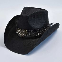 Wide Brim Hats Bucket Hats Mens Womens Vintage Straw Western Cowboy Hat Handmade Weaving Summer Beach Sun Hat Gentleman Lady Cowgirl Jazz Hat Y240425
