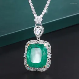 Pendants Luxury Vintage 20 23mm Emerald Pendant Tennis Chain Necklace For Women Lab Diamond Cocktail Party Fine Jewellery Accessories Gift