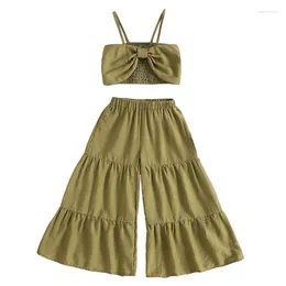 Clothing Sets Toddler Baby Little Girls 2Pc Summer Clothes Sleeveless Bowknot Cropped Tank Tops And Wide Leg Pants Set