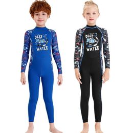 Print One Piece Bathing Clothes Long Sleeve Baby Boy Swimsuit Quick Dry Letter Children Swimsuit Outdoor Sport Girl Swimwear 240416