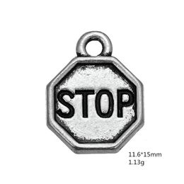 50PCS Metal Zinc Alloy Charms Dangle Jewellery Handmade Letter Vintage Stop Sign Pendants For DIY Charm Whole Jewelry31795275804414