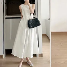 Casual Dresses BGTEEVER O-neck Loose Sleeveless Female Mid-Length Dress Spring Summer Women A-line Ladies Vestidos