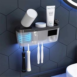Toothbrush Holders Non perforated UV toothbrush holder solar toothbrush storage box home bathroom accessory set with dental pad dispenser 240426