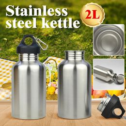 2pcs 2L Portable Silver Stainless Steel Large Mouth Water Drink Bottle Kettle Cycling Gym Outdoor 240416