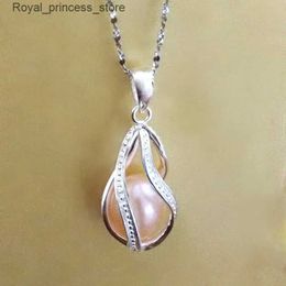Pendant Necklaces 925 silver twisted teardrop shaped pearl lock cage pure silver spiral pendant accessory used for DIY necklace earrings Q240426