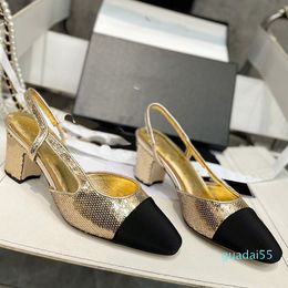 Slingbacks Designer Matching Gold Heel Sandals Sheepskin Platforms Party shoes