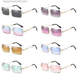 Sunglasses Retro Fashion 2024 New Borderless Rectangular Shadow Gradient UV400 Summer Travel Womens Q240425