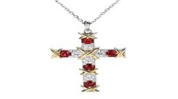 Simple Ruby Diamond Cross Pendant Real 925 Sterling Silver Party Wedding Pendants Necklace For Women men moissanite Jewellery Gift2090572