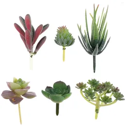 Decorative Flowers 6 Pcs Simulated Succulents Artificial Plants Indoor Twig Plastic Green Leaf Decoration Potted Pvc DIY