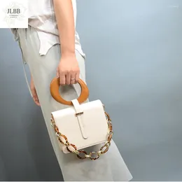 Bag Fashion Acrylic Chain Women Shoulder Bags Designer Wooden Handle Handbags Luxury PU Leather Crossbody Ladies Small Purses