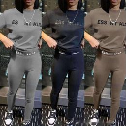 Designer Womens Tracksuits Silm Pants Suit Two Pieces Jogger Set 2024 New Letters Printed Short Sleeve Tights Sweatsuits 3 Colours Fashion Clothing 56477645