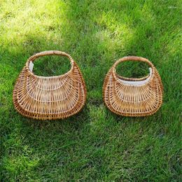 Storage Bags Wicker Basket Bag Women Summer Beach Rattan Straw Bucket Handmade Woven Handbag 2024