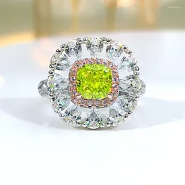 Cluster Rings Fashionable And Luxurious Floral Style Olive Green 925 Sterling Silver Ring Set With High Carbon Diamond Wedding Jewelry