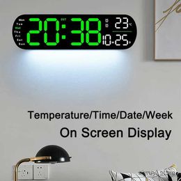 Desk Table Clocks Digital Wall Clock Large LED Screen Temperature Humidity Display Electronic Alarm Clock Creative Home Decoration Remote Control