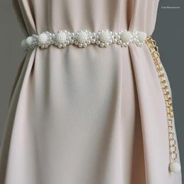 Belts 110cm Pearl Woven Belt Fashion Ladies Waist Chain Beads Dance Daily Wedding Dress