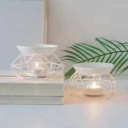 Candle Holders Metal Aromatic Oil Burner Geometric Frame Ceramic Essential Tealight Holder Wax Melt Warmer Melter Aroma Lamp 85DA