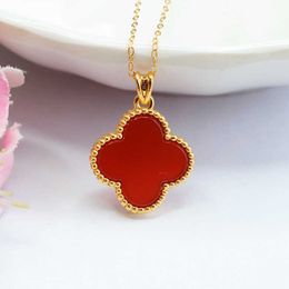 2024 Classic Four Leaf Clover Necklaces Pendants Jueyu 18k gold inlaid natural red agate pendant jade necklace Jewellery MN2092002